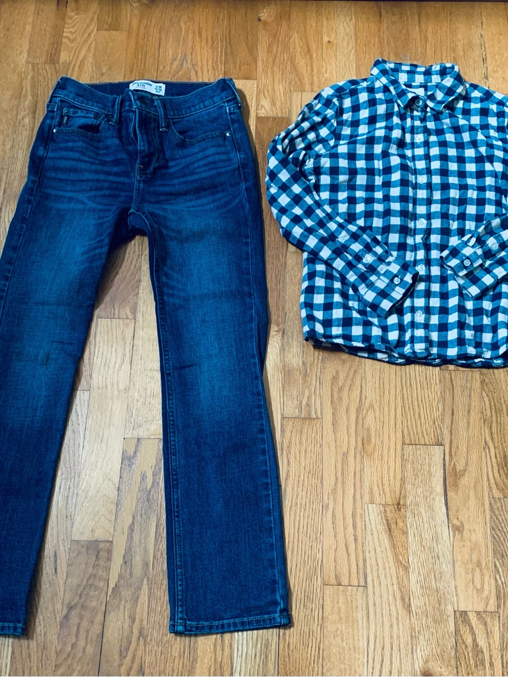 Boys Abercrombie Slim Jeans & Matching Lands End Gingham Flannel Shirt Sz 12